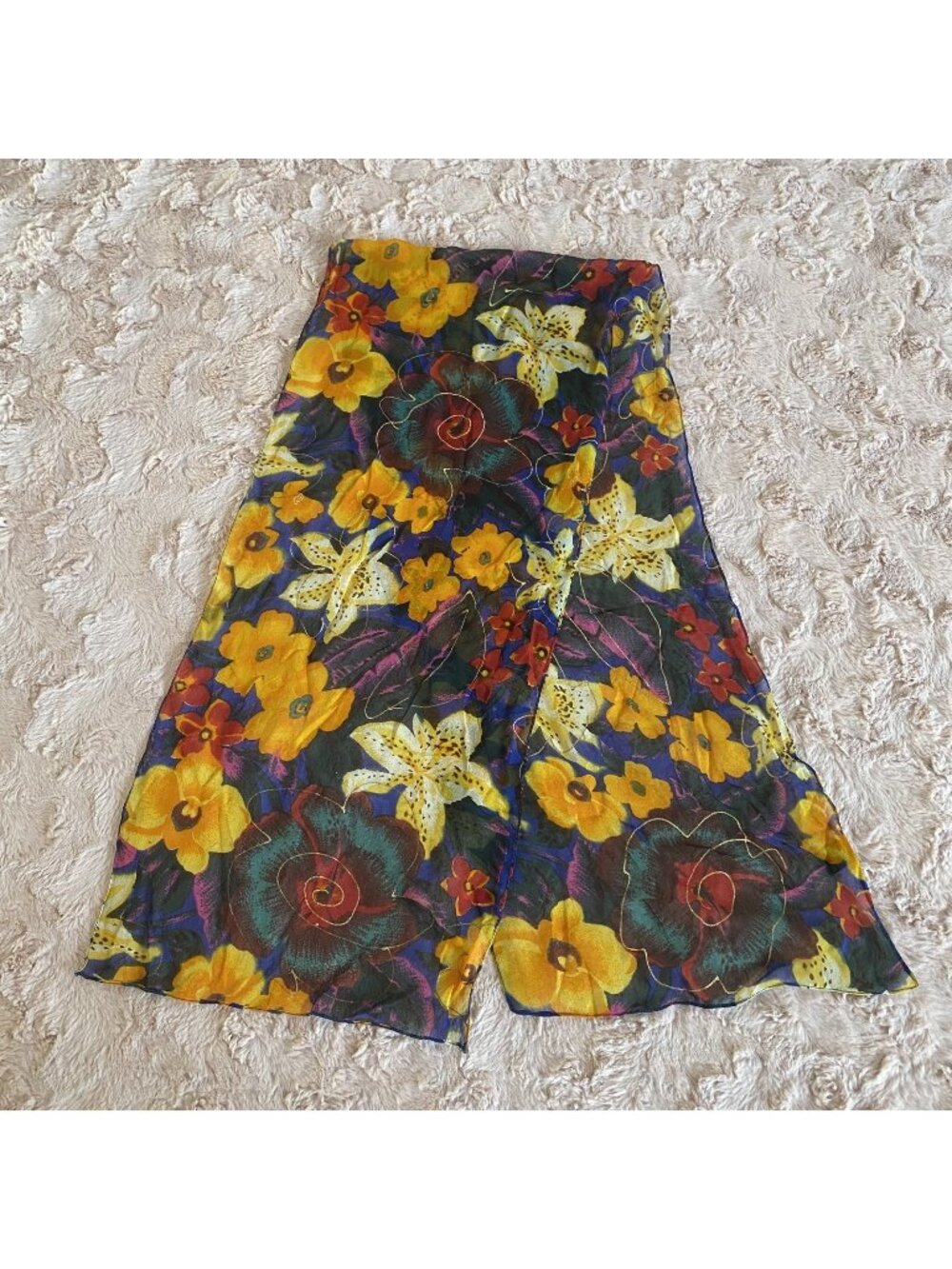 New Purple Yellow Red Floral Scarf Sheer Lightweight 60" x 13" Rectangle